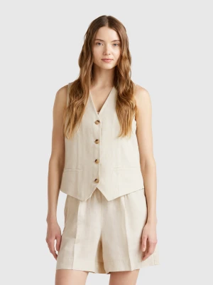 Benetton, Pure Linen Vest, size , Beige, Women United Colors of Benetton