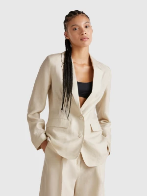 Benetton, Blazer In Linen Blend, size , Beige, Women United Colors of Benetton