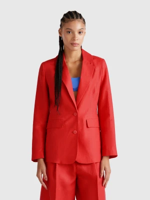 Benetton, Blazer In Linen Blend, size , Brick Red, Women United Colors of Benetton