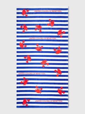 Benetton, Striped Beach Towel With Crabs, size OS, Bright Blue, Kids United Colors of Benetton