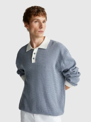 Benetton, Knit Polo In 100% Cotton, size XS, Air Force Blue, Men United Colors of Benetton