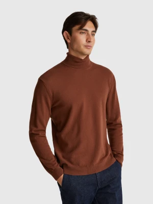 Benetton, Dark Brown Turtleneck In Pure Merino Wool, size XS, Brown, Men United Colors of Benetton