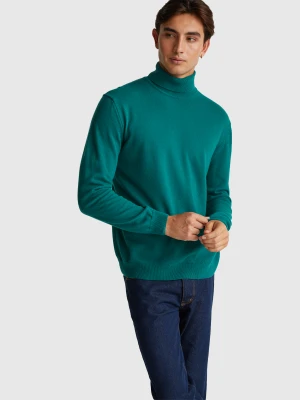Benetton, Forest Green Turtleneck In Pure Merino Wool, size XS, Dark Green, Men United Colors of Benetton