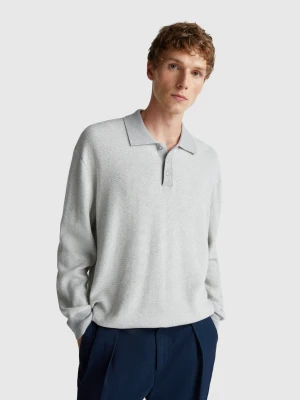 Benetton, Knit Polo In 100% Cotton, Size: XS, Light Gray, Men United Colors of Benetton