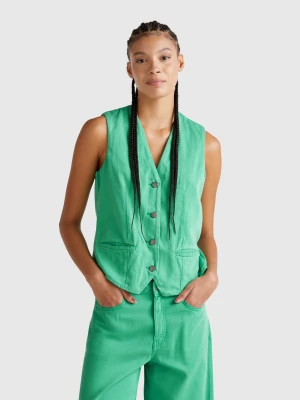 Benetton, Green Vest In Cotton Blend, size XXS, Aqua, Women United Colors of Benetton