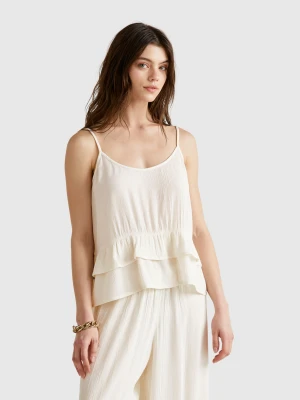 Benetton, Flowy Top With Flounce, size XS, Creamy White, Women United Colors of Benetton
