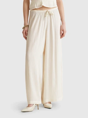 Benetton, Wide Flowy Trousers, size XS, Creamy White, Women United Colors of Benetton