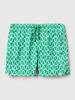 Benetton, Patterned Swim Trunks In Nylon, size XXS, Green, Kids United Colors of Benetton