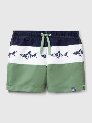 Benetton, Swim Trunks With Shark Print, size XXS, Military Green, Kids United Colors of Benetton
