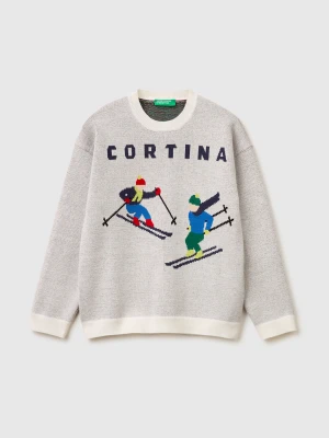 Benetton, Ski Graphic Sweater, Size: XL, Creamy White, Kids United Colors of Benetton