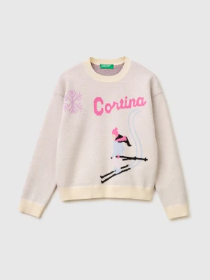 Benetton, Ski  Graphic Sweater, Size: XL, Creamy White, Kids United Colors of Benetton