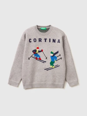 Benetton, Ski Graphic Sweater, Size: XL, Light Gray, Kids United Colors of Benetton