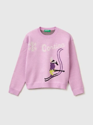 Benetton, Ski Graphic Sweater, Size: XL, Lilac, Kids United Colors of Benetton