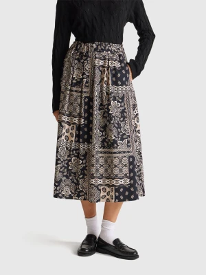 Benetton, Skirt With Bandana Print, Size: XS, Black, Women United Colors of Benetton