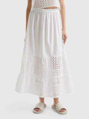 Benetton, Skirt With Broderie Anglaise, size L, White, Women United Colors of Benetton