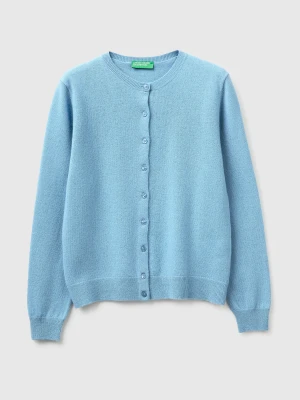 Benetton, Sky Blue Crew Neck Cardigan In Pure Merino Wool, Size: XS, Sky Blue, Women United Colors of Benetton