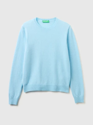 Benetton, Sky Blue Crew Neck Sweater In Pure Merino Wool, Size: XS, Sky Blue, Women United Colors of Benetton