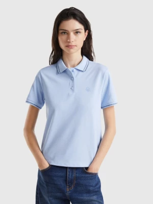 Benetton, Sky Blue Polo In Stretch Organic Cotton, size L, Sky Blue, Women United Colors of Benetton