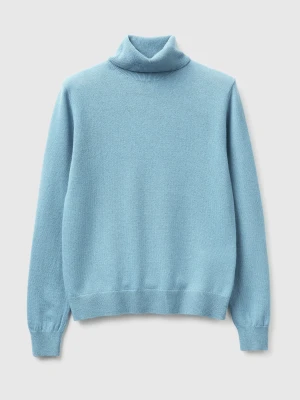 Benetton, Sky Blue Turtleneck In Pure Merino Wool, Size: XS, Sky Blue, Women United Colors of Benetton