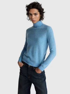 Benetton, Sky Blue Turtleneck Sweater In Pure Merino Wool, Size: XXS, Light Blue, Women United Colors of Benetton