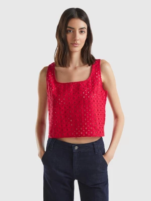 Benetton, Sleeveless Blouse In Broderie Anglaise, size L, Red, Women United Colors of Benetton