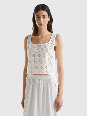 Benetton, Sleeveless Blouse In Broderie Anglaise, size M, White, Women United Colors of Benetton