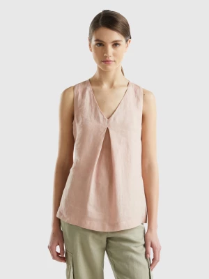 Benetton, Sleeveless Blouse In Pure Linen, size L, Nude, Women United Colors of Benetton