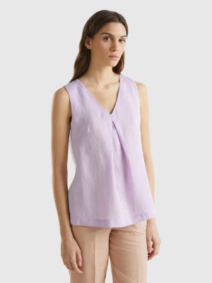 Benetton, Sleeveless Blouse In Pure Linen, size S, Lilac, Women United Colors of Benetton