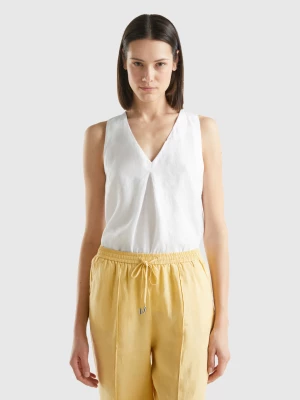 Benetton, Sleeveless Blouse In Pure Linen, size XL, White, Women United Colors of Benetton