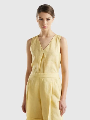 Benetton, Sleeveless Blouse In Pure Linen, size XL, Yellow, Women United Colors of Benetton