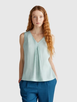 Benetton, Sleeveless Blouse In Pure Linen, size XXS, Aqua, Women United Colors of Benetton