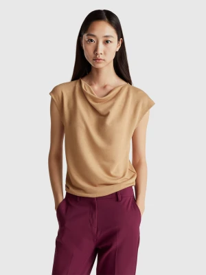 Benetton, Sleeveless Crepe T-shirt, Size: XXS, Camel, Women United Colors of Benetton