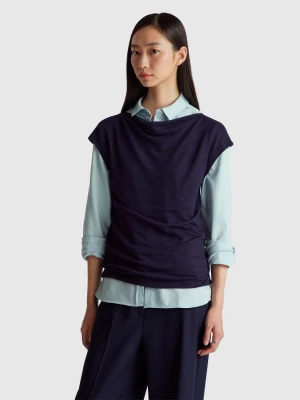 Benetton, Sleeveless Crepe T-shirt, Size: XXS, Dark Blue, Women United Colors of Benetton