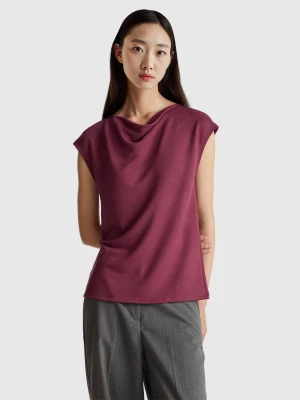 Benetton, Sleeveless Crepe T-shirt, Size: XS, Plum, Women United Colors of Benetton