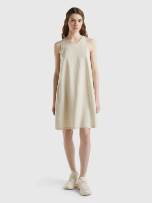 Benetton, Sleeveless Dress In Pure Linen, size L, Beige, Women United Colors of Benetton