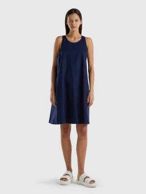 Benetton, Sleeveless Dress In Pure Linen, size L, Dark Blue, Women United Colors of Benetton
