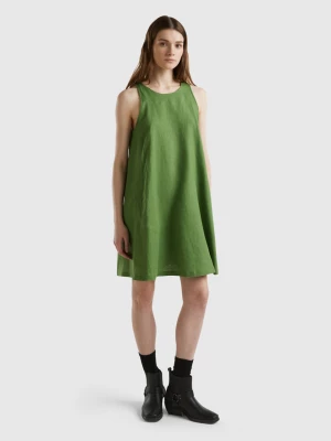 Benetton, Sleeveless Dress In Pure Linen, size L, Military Green, Women United Colors of Benetton