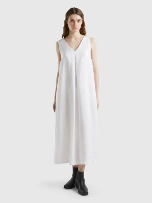 Benetton, Sleeveless Dress In Pure Linen, size L, White, Women United Colors of Benetton