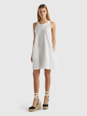 Benetton, Sleeveless Dress In Pure Linen, size L, White, Women United Colors of Benetton