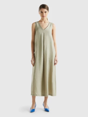 Benetton, Sleeveless Dress In Pure Linen, size S, Light Green, Women United Colors of Benetton