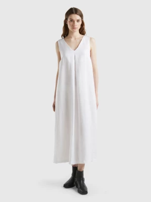 Benetton, Sleeveless Dress In Pure Linen, size S, White, Women United Colors of Benetton