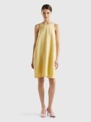 Benetton, Sleeveless Dress In Pure Linen, size XL, Yellow, Women United Colors of Benetton