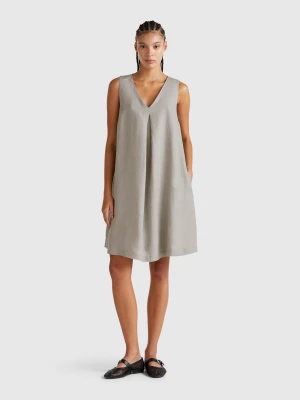 Benetton, Sleeveless Dress In Pure Linen, size XXS, Gray, Women United Colors of Benetton