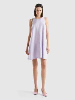 Benetton, Sleeveless Dress In Pure Linen, size XXS, Lilac, Women United Colors of Benetton