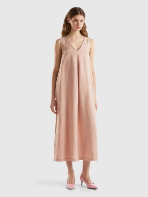 Benetton, Sleeveless Dress In Pure Linen, size XXS, Soft Pink, Women United Colors of Benetton