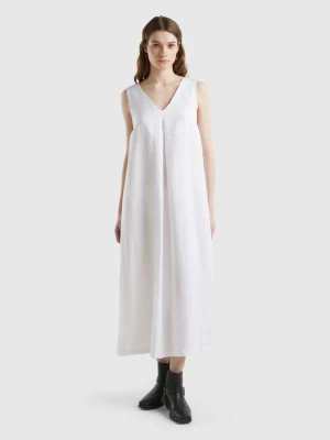 Benetton, Sleeveless Dress In Pure Linen, size XXS, White, Women United Colors of Benetton