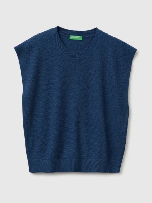 Benetton, Sleeveless Linen Blend Sweater, Size: XS, Air Force Blue, Women United Colors of Benetton