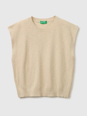 Benetton, Sleeveless Linen Blend Sweater, Size: XS, Beige, Women United Colors of Benetton