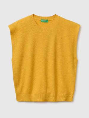 Benetton, Sleeveless Linen Blend Sweater, Size: XS, Mustard, Women United Colors of Benetton