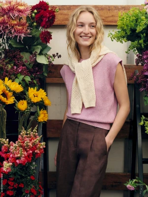 Benetton, Sleeveless Linen Blend Sweater, Size: XS, Pink, Women United Colors of Benetton